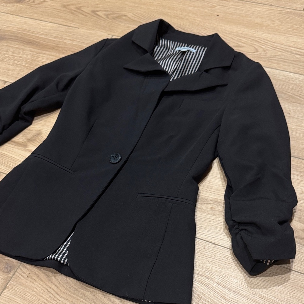 Charlotte Russe Black Blazer with Striped Lining
